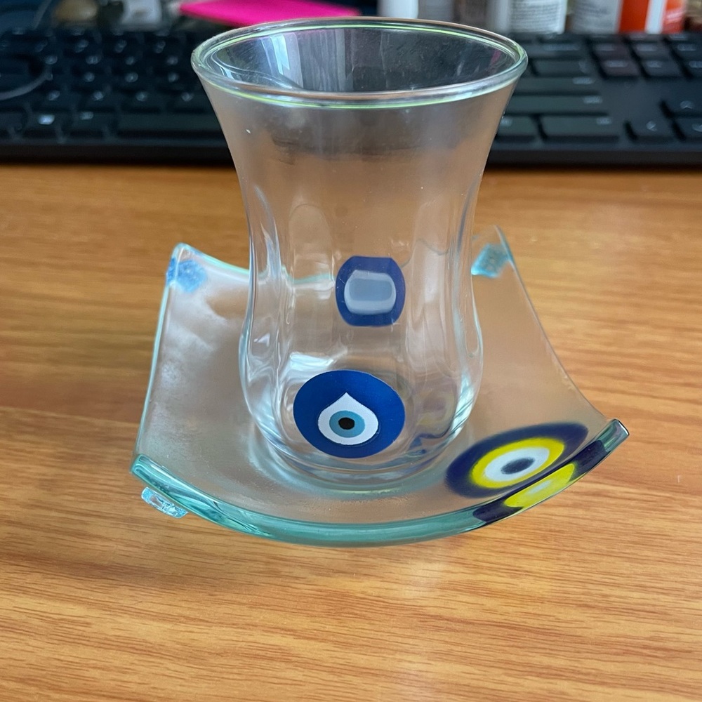 Evil eye Turkish tea cup and saucer